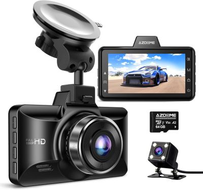 AZDOME Dual Dash Cam Front and Rear, 3 inch 2.5D IPS Screen